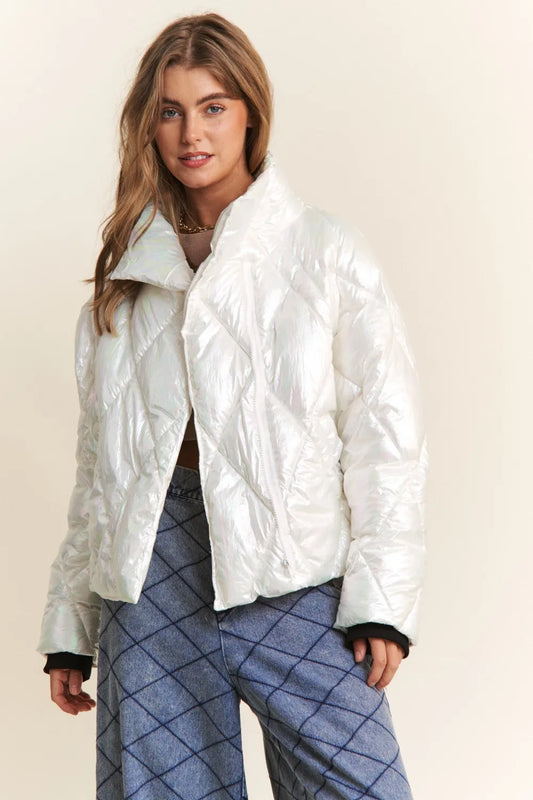 Quilted Mock Neck Puffer Jacket | Sleek Warm Winter Outerwear