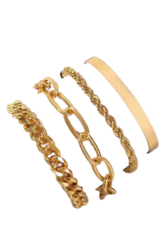 Curb Gold Cuban Chain Bracelets | Four-Piece Stylish Set