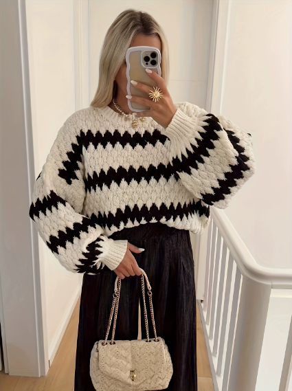 Women’s Striped Knitted Sweater | Trendy Loose Winter Pullover