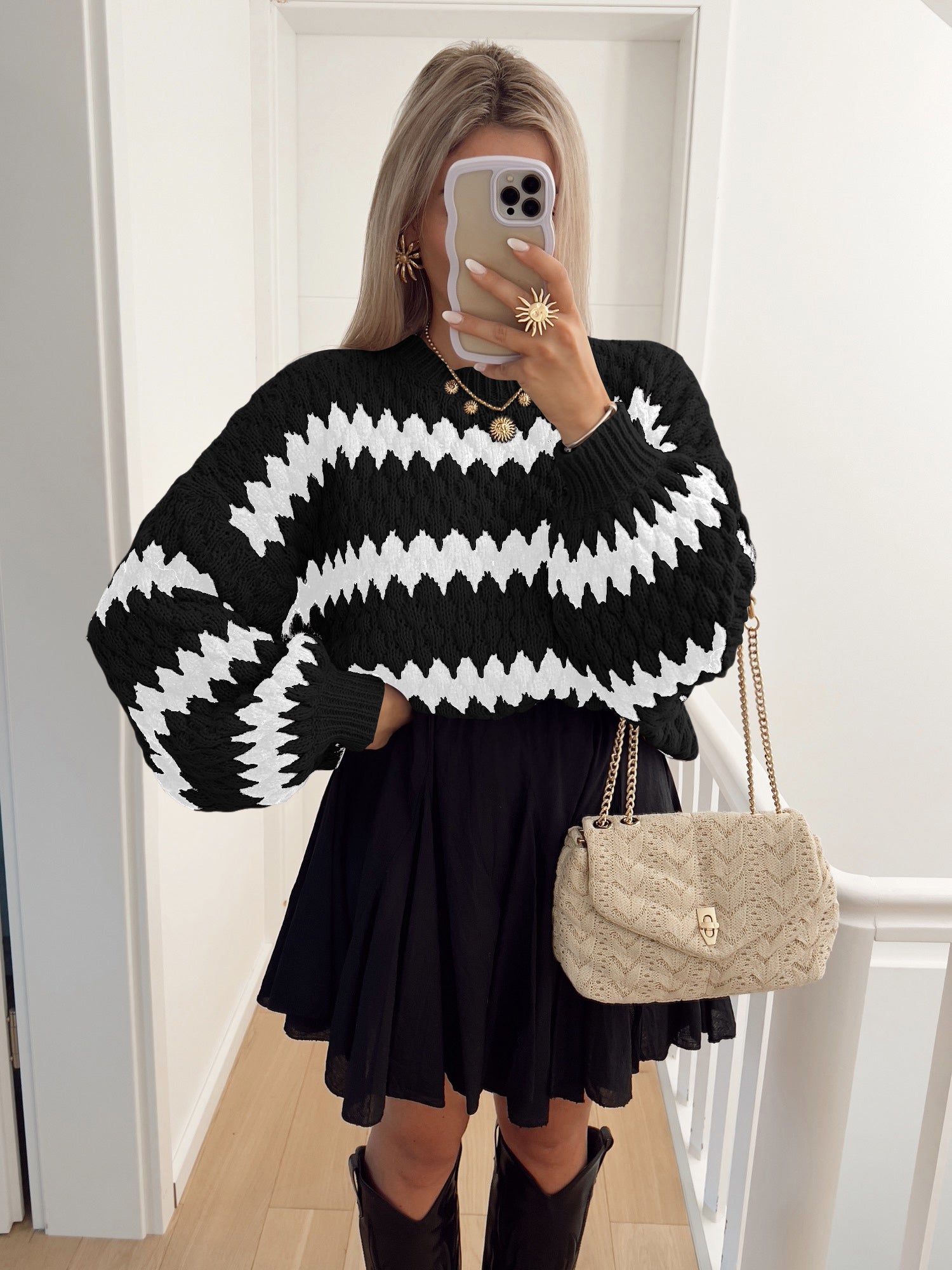 Women’s Striped Knitted Sweater | Trendy Loose Winter Pullover