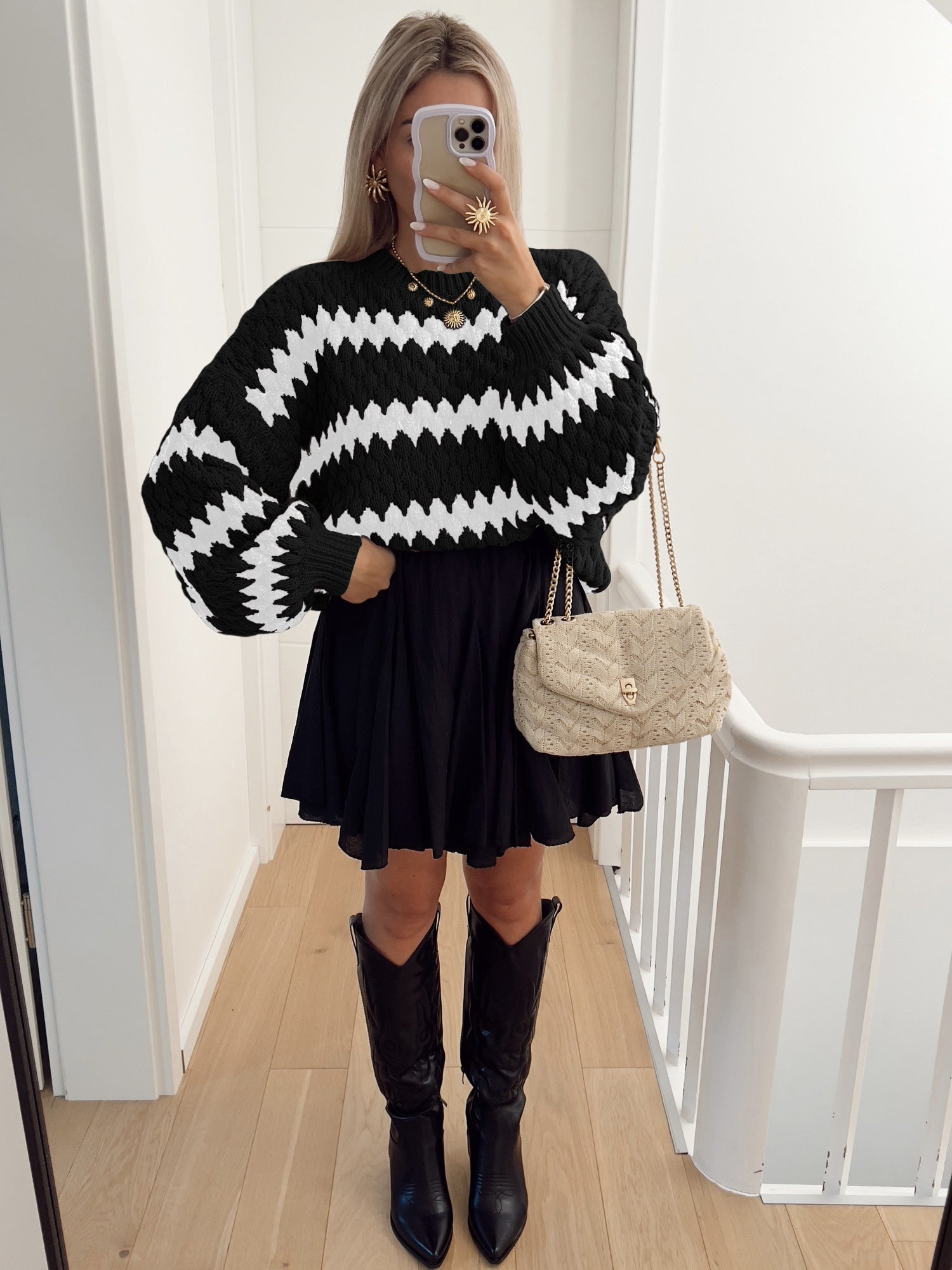 Women’s Striped Knitted Sweater | Trendy Loose Winter Pullover