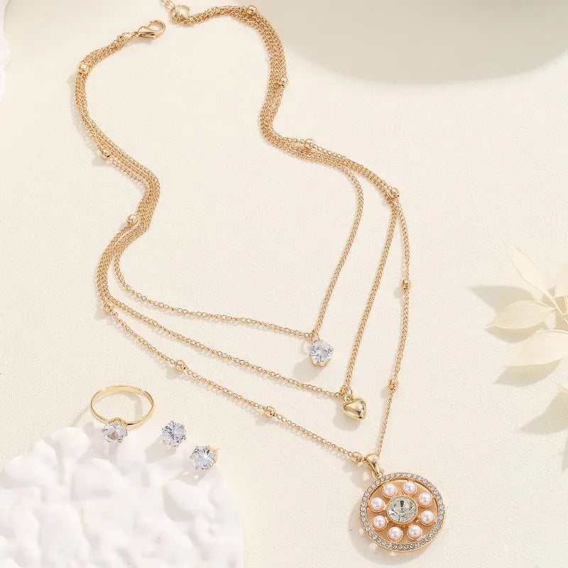 Fashion Sense Multi-Layer Jewelry Set | Gold Plated Pearls & Rhinestones