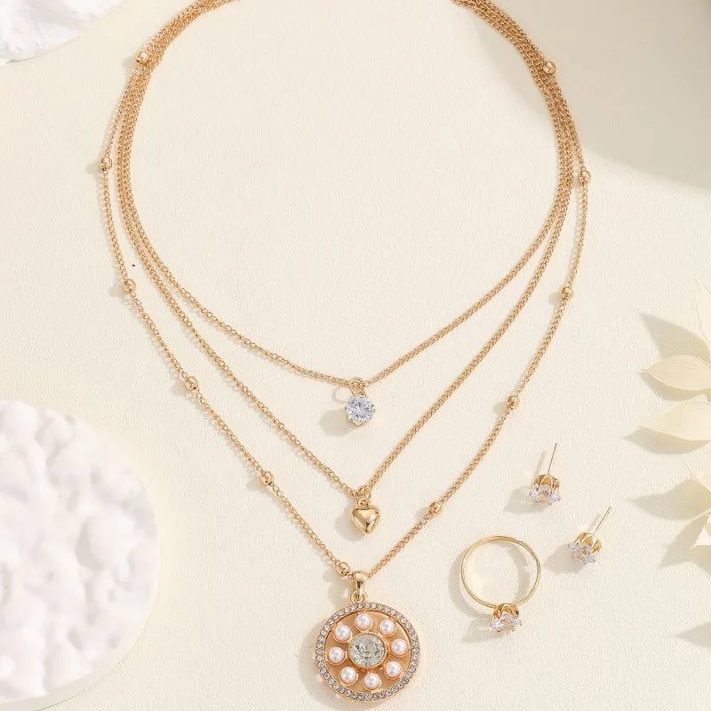Fashion Sense Multi-Layer Jewelry Set | Gold Plated Pearls & Rhinestones