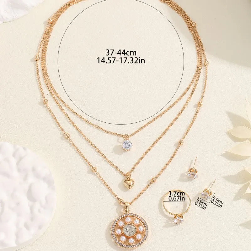 Fashion Sense Multi-Layer Jewelry Set | Gold Plated Pearls & Rhinestones