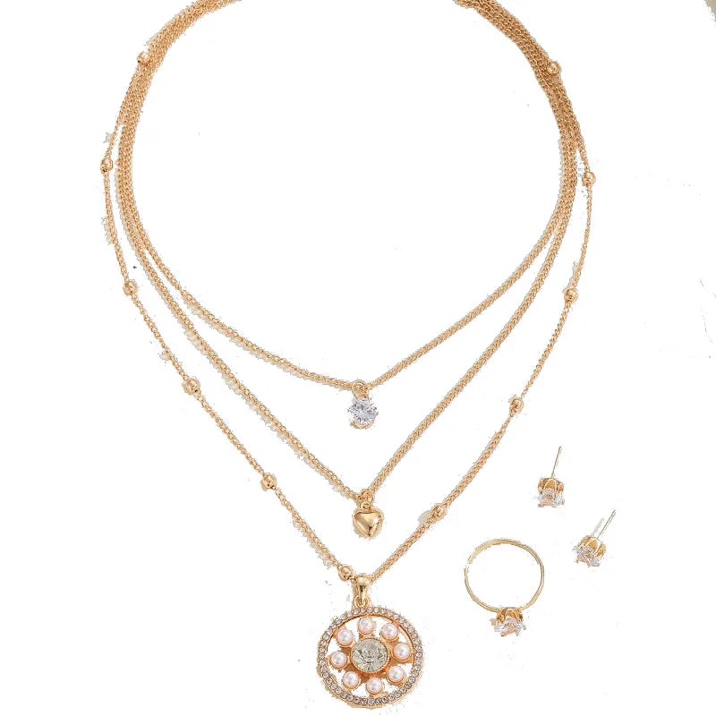 Fashion Sense Multi-Layer Jewelry Set | Gold Plated Pearls & Rhinestones