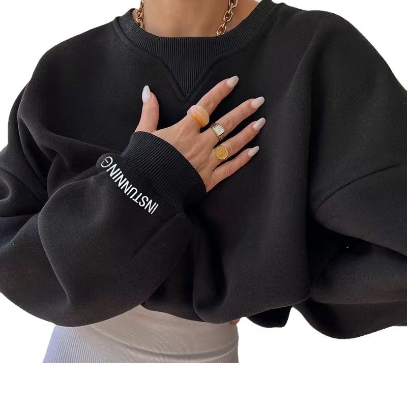 Solid Color Loose Sweatshirt | Casual Women’s Round Neck Top