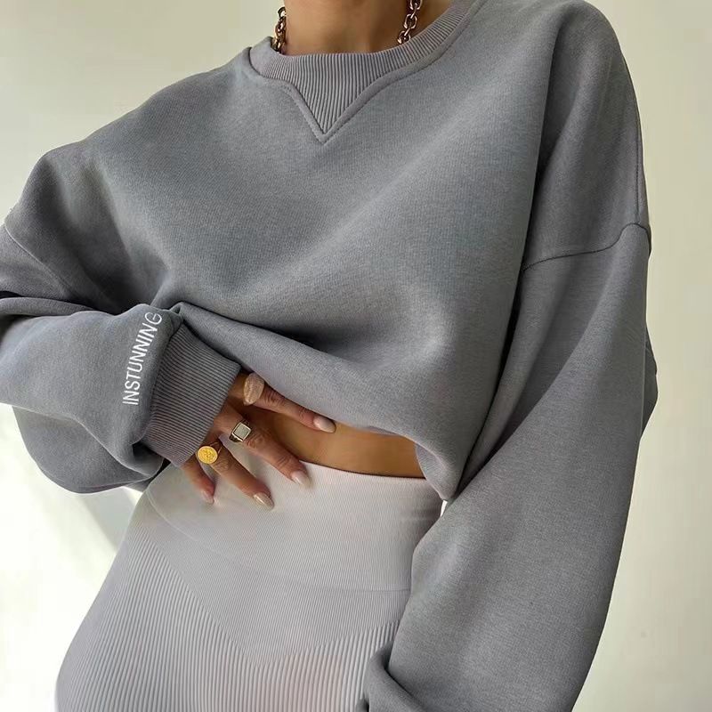Solid Color Loose Sweatshirt | Casual Women’s Round Neck Top