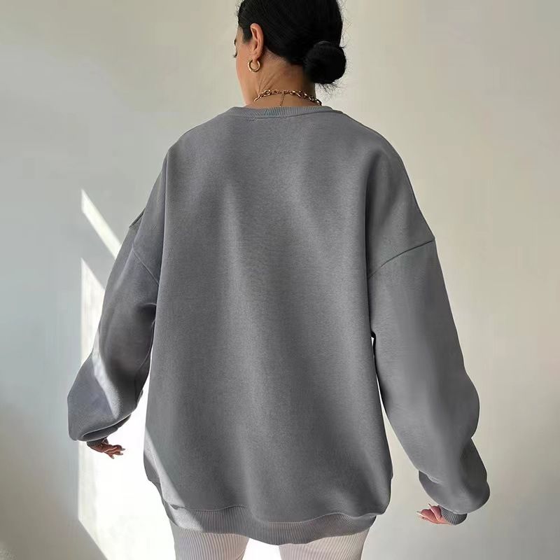 Solid Color Loose Sweatshirt | Casual Women’s Round Neck Top