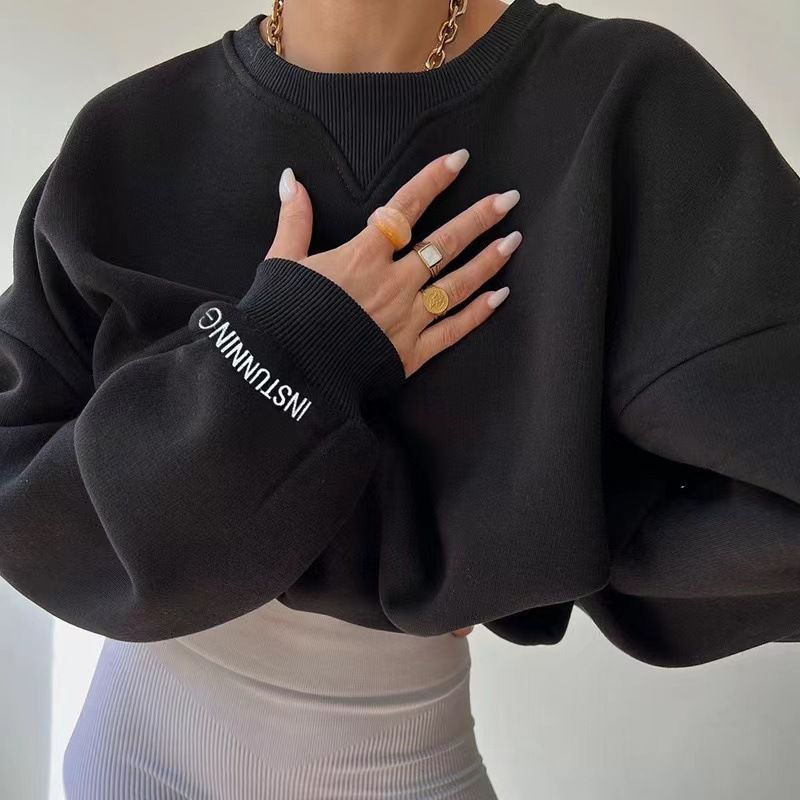 Solid Color Loose Sweatshirt | Casual Women’s Round Neck Top