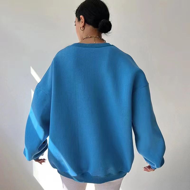 Solid Color Loose Sweatshirt | Casual Women’s Round Neck Top