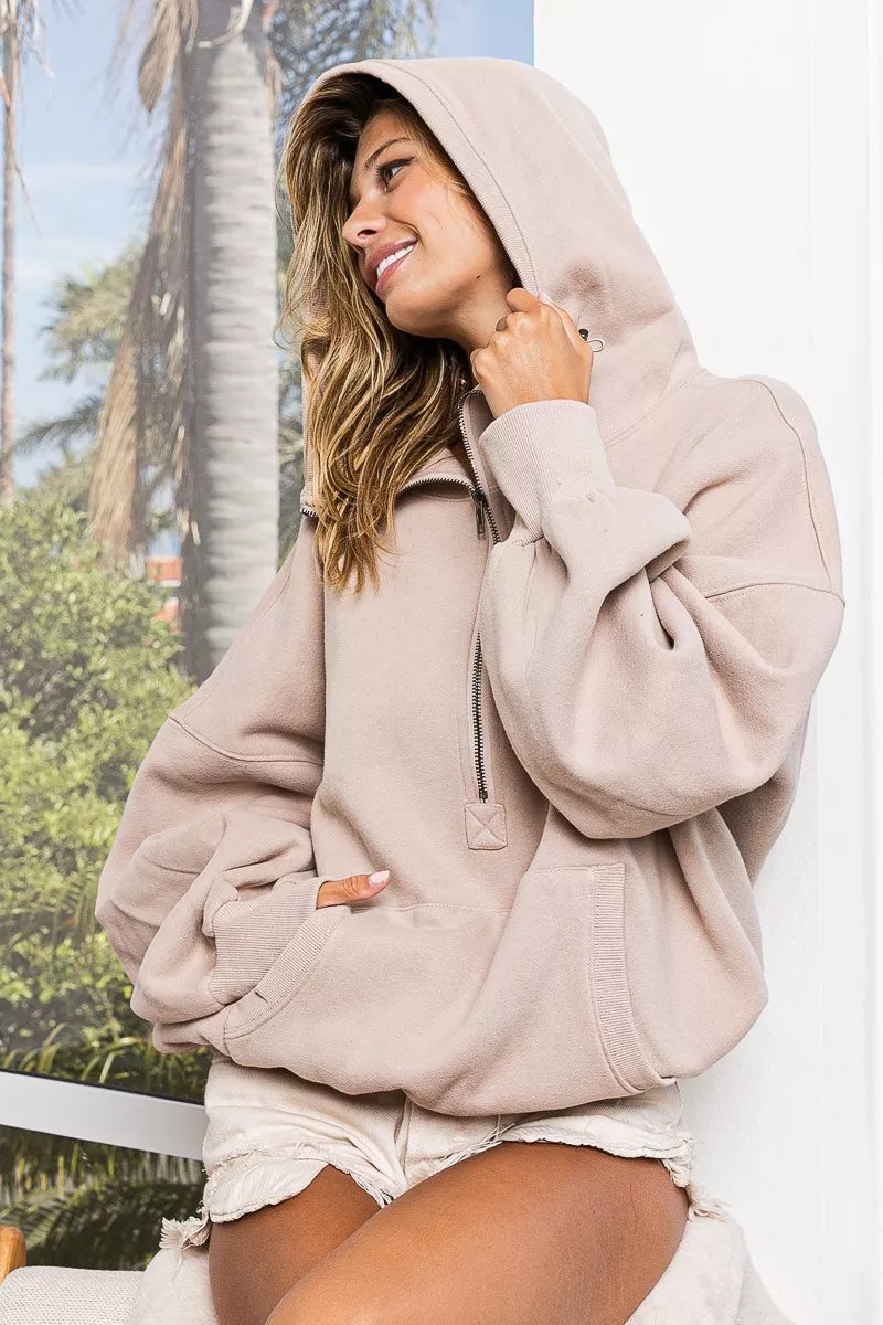 Stitch Detail Half-Zip Hoodie | Cozy Streetwear Style