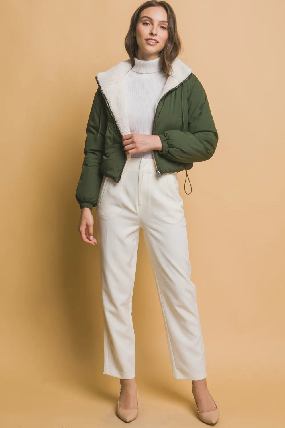 Love Tree Cropped Sherpa Jacket | Reversible Cozy Streetwear