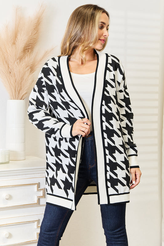 Mandy Houndstooth Longline Cardigan | Chic Open Front Layer