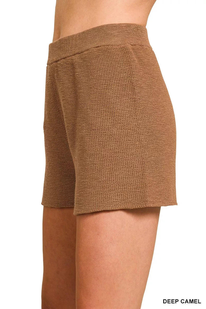 Knit Lounge Set (Top + Shorts) Brown | Soft & Stylish