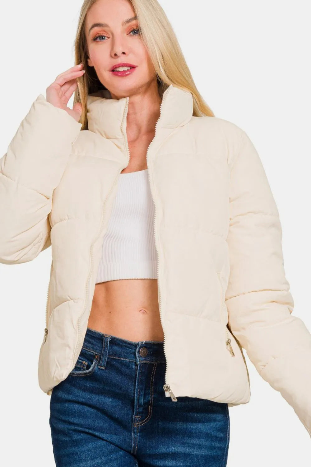 Zip-Up Turtleneck Puffer Jacket | Lightweight Warm Winter Coat