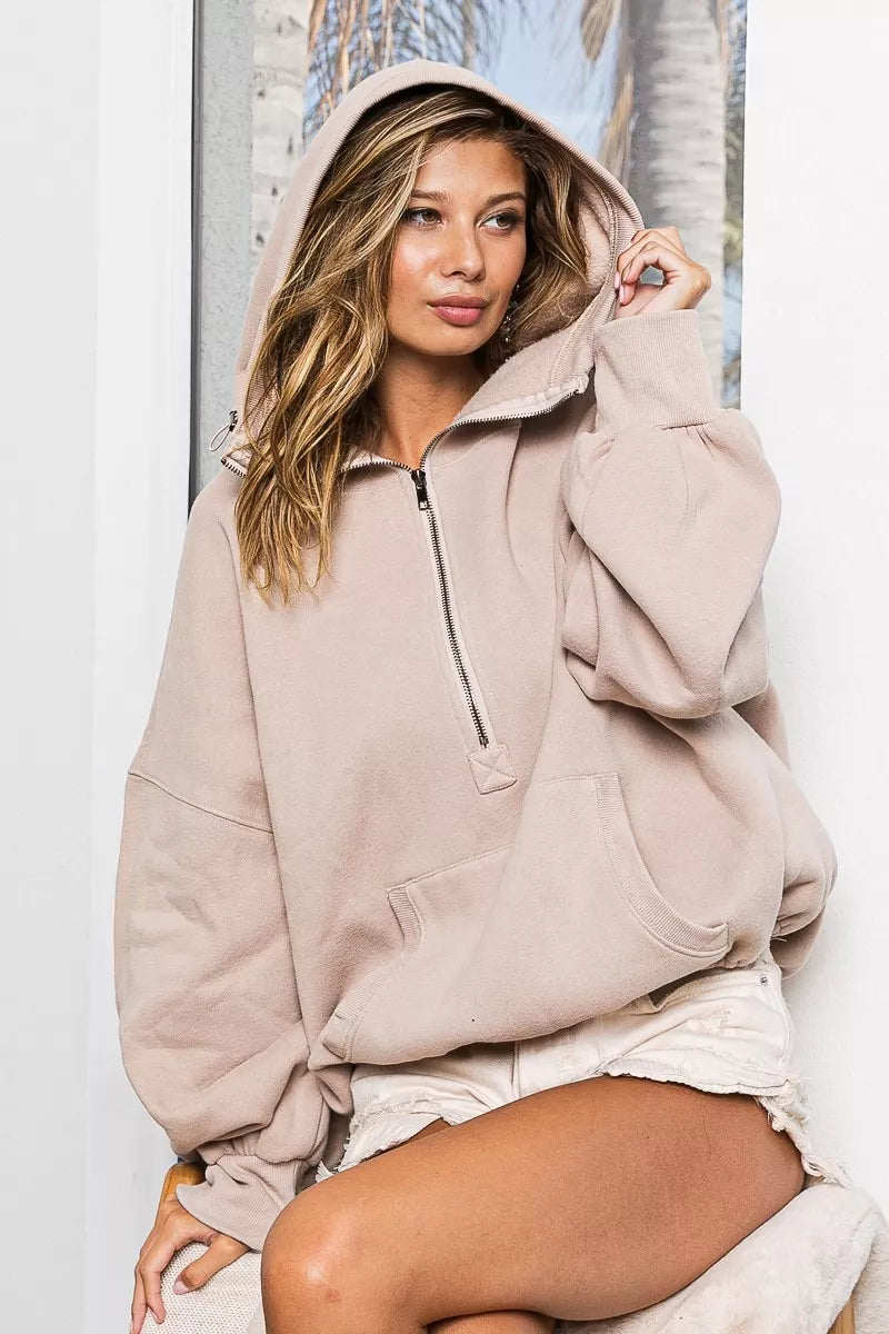 Stitch Detail Half-Zip Hoodie | Cozy Streetwear Style