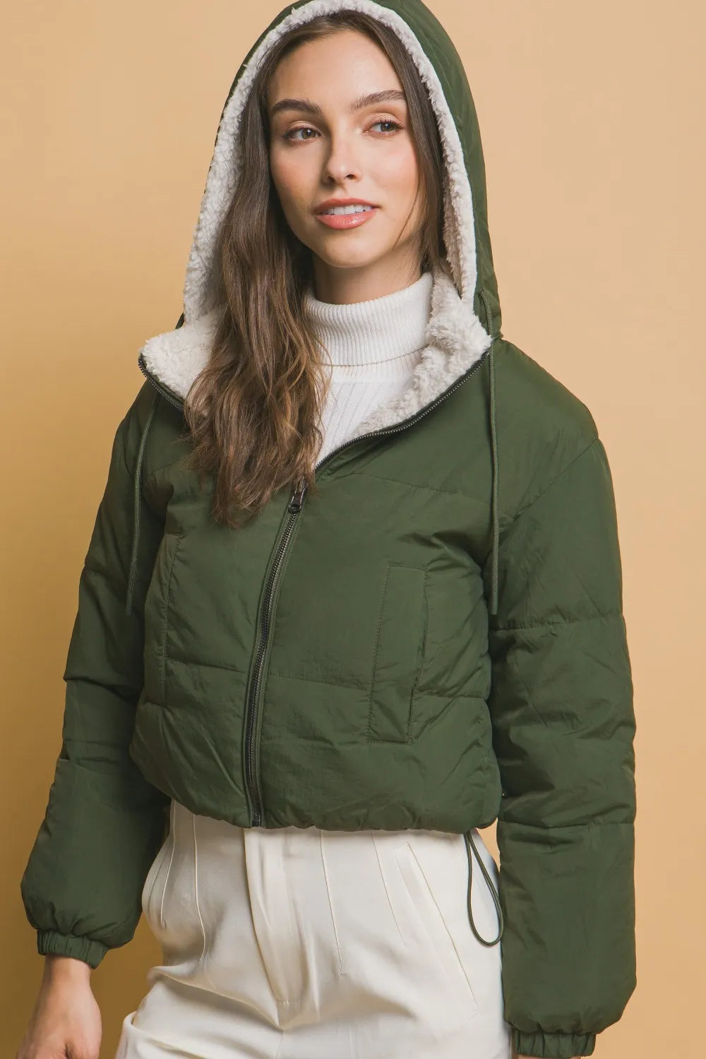 Love Tree Cropped Sherpa Jacket | Reversible Cozy Streetwear
