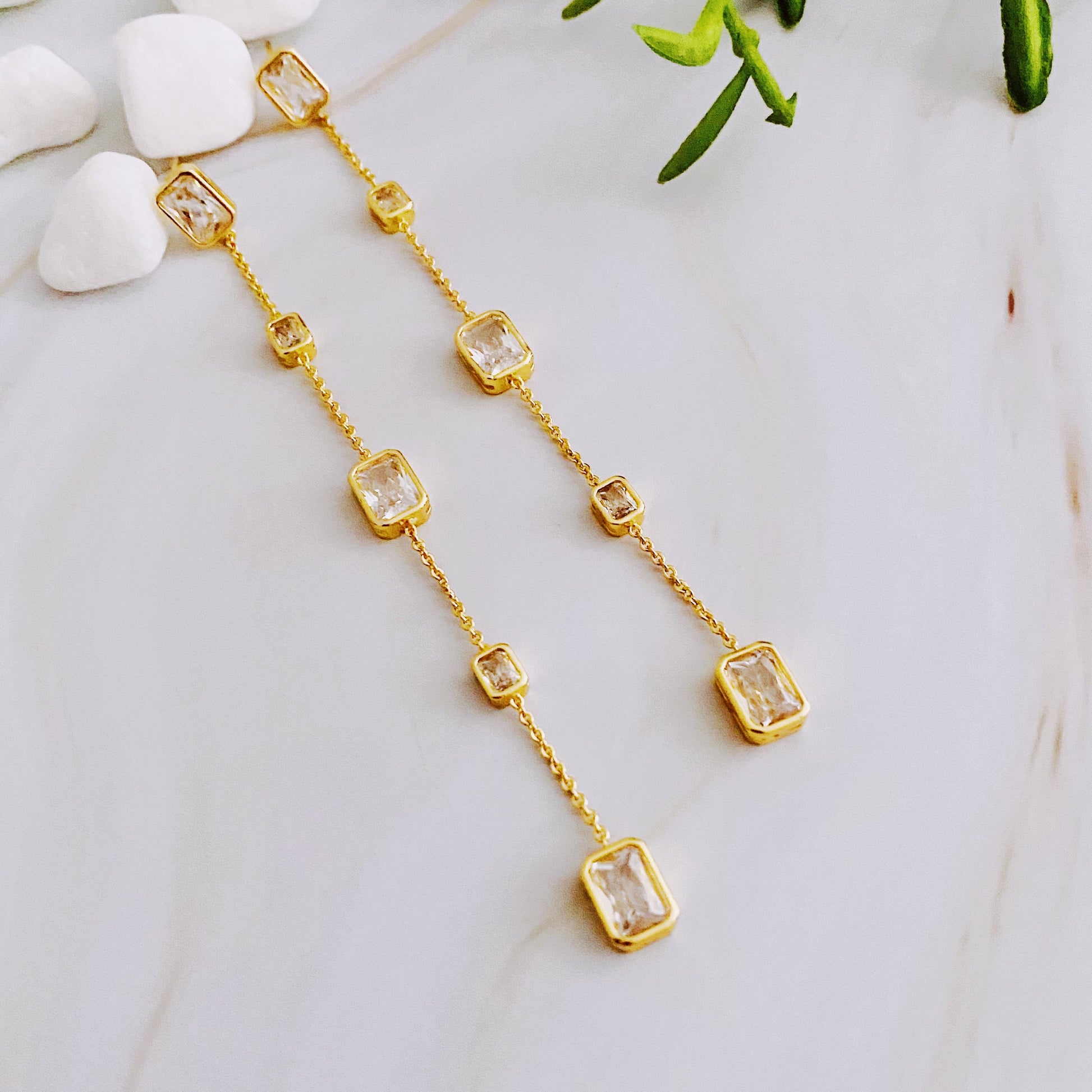 Five Stones Dangle Drop Earrings | Elegant Women’s Jewelry