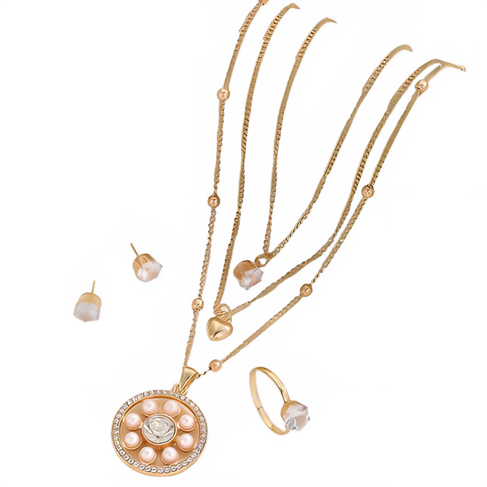 Fashion Sense Multi-Layer Jewelry Set | Gold Plated Pearls & Rhinestones