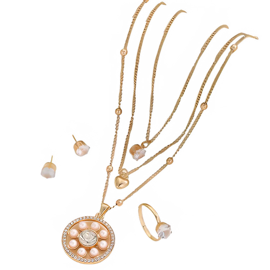 Fashion Sense Multi-Layer Jewelry Set | Gold Plated Pearls & Rhinestones