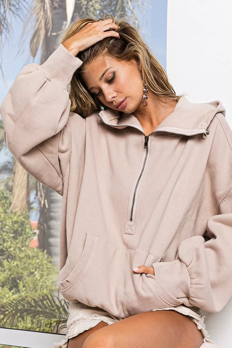 Stitch Detail Half-Zip Hoodie | Cozy Streetwear Style