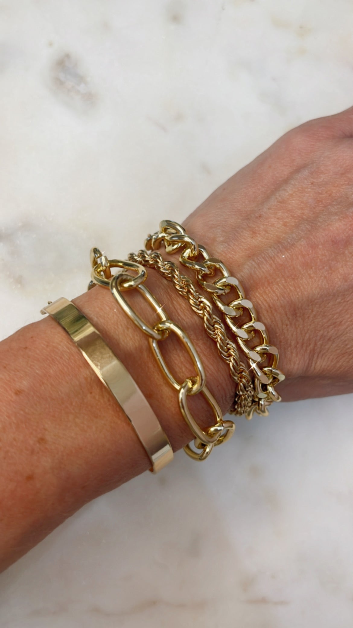 Curb Gold Cuban Chain Bracelets | Four-Piece Stylish Set