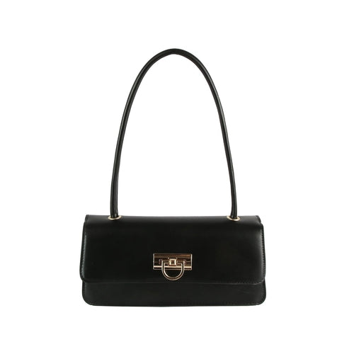 Top Handle Boxy Shoulder Bag | Chic Gold Clasp Handbag