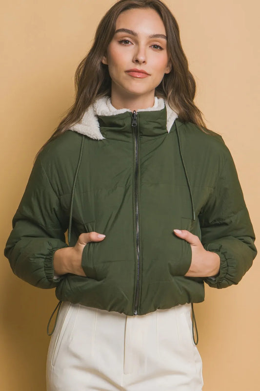 Love Tree Cropped Sherpa Jacket | Reversible Cozy Streetwear