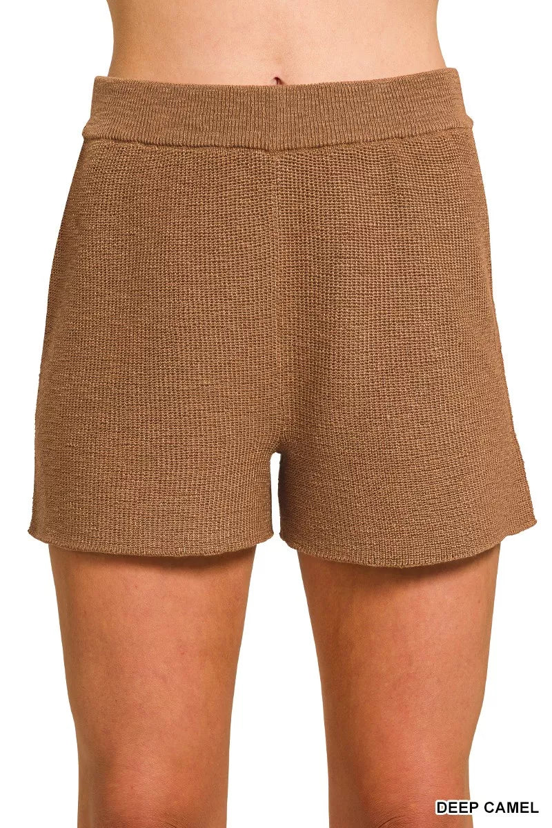 Knit Lounge Set (Top + Shorts) Brown | Soft & Stylish