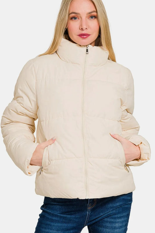 Zip-Up Turtleneck Puffer Jacket | Lightweight Warm Winter Coat