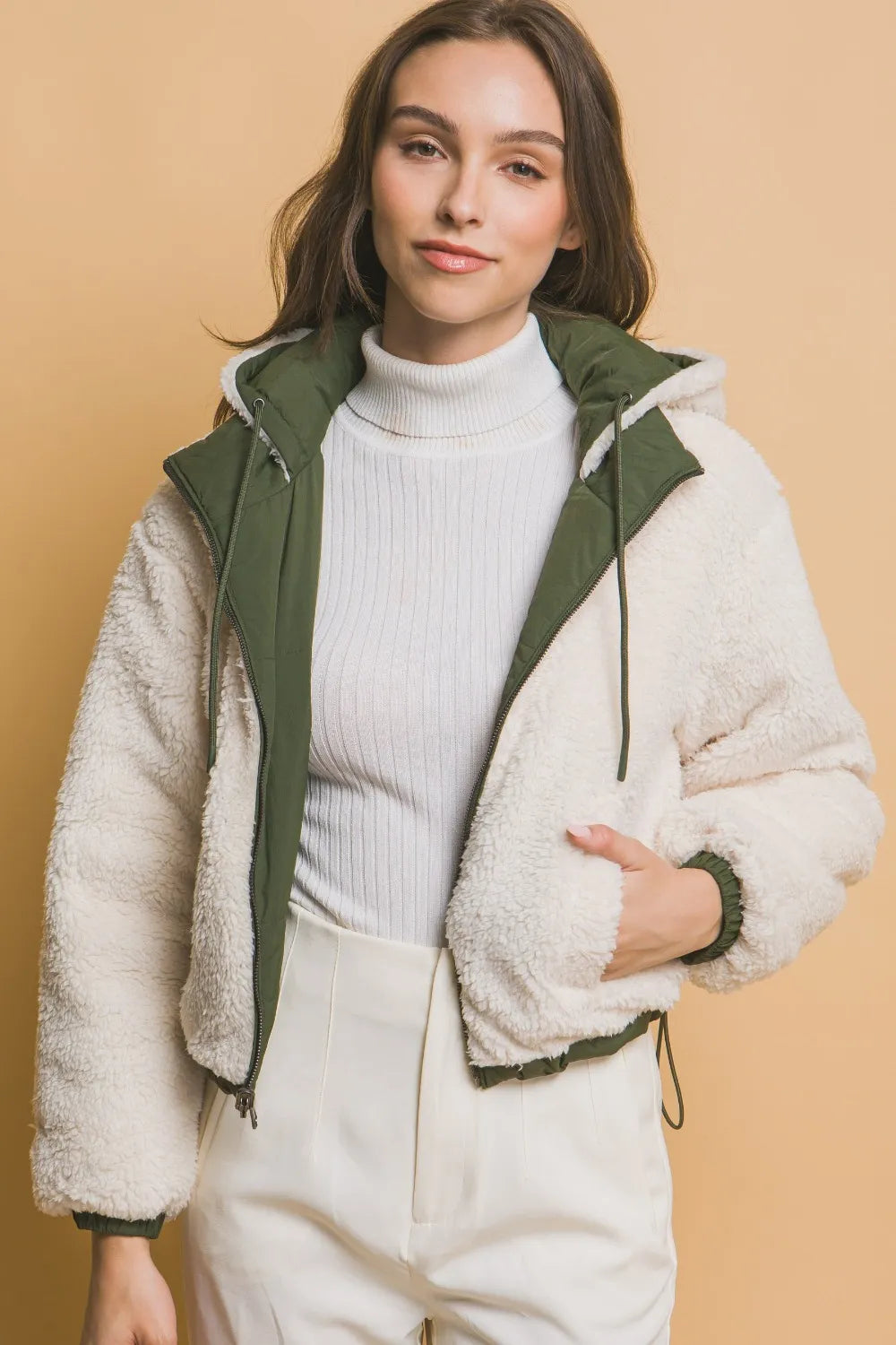Love Tree Cropped Sherpa Jacket | Reversible Cozy Streetwear