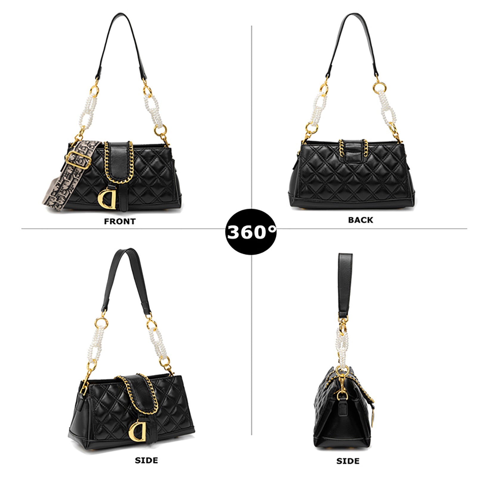 Quilted Shoulder Handbag for Women | Elegant Pearl Chain Purse