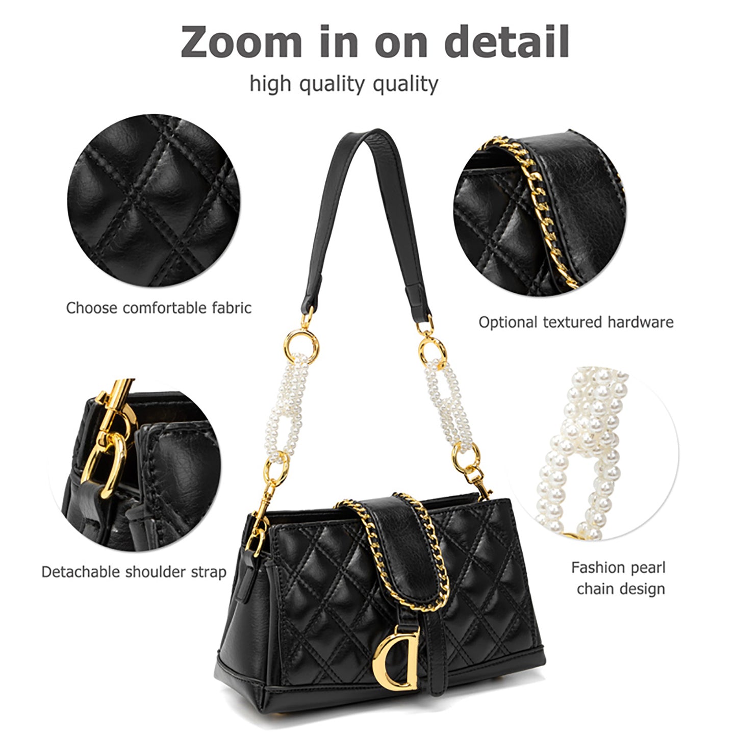 Quilted Shoulder Handbag for Women | Elegant Pearl Chain Purse