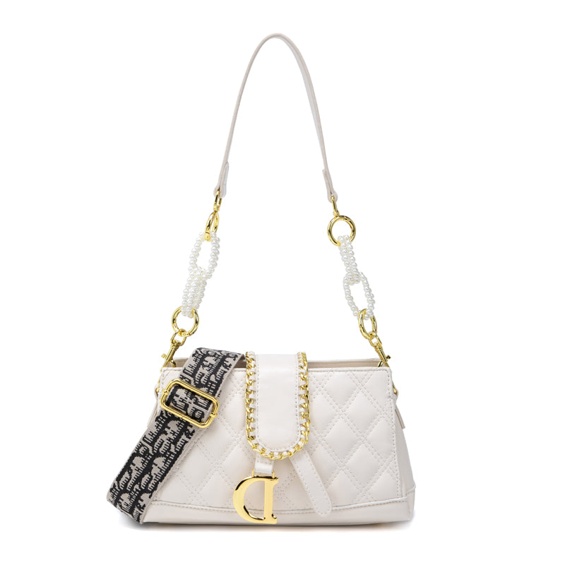 Quilted Shoulder Handbag for Women | Elegant Pearl Chain Purse