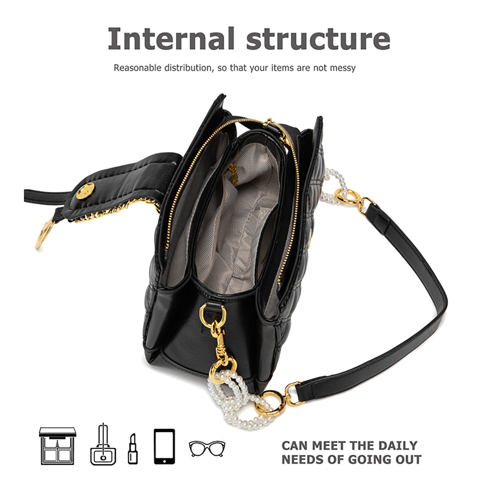 Quilted Shoulder Handbag for Women | Elegant Pearl Chain Purse