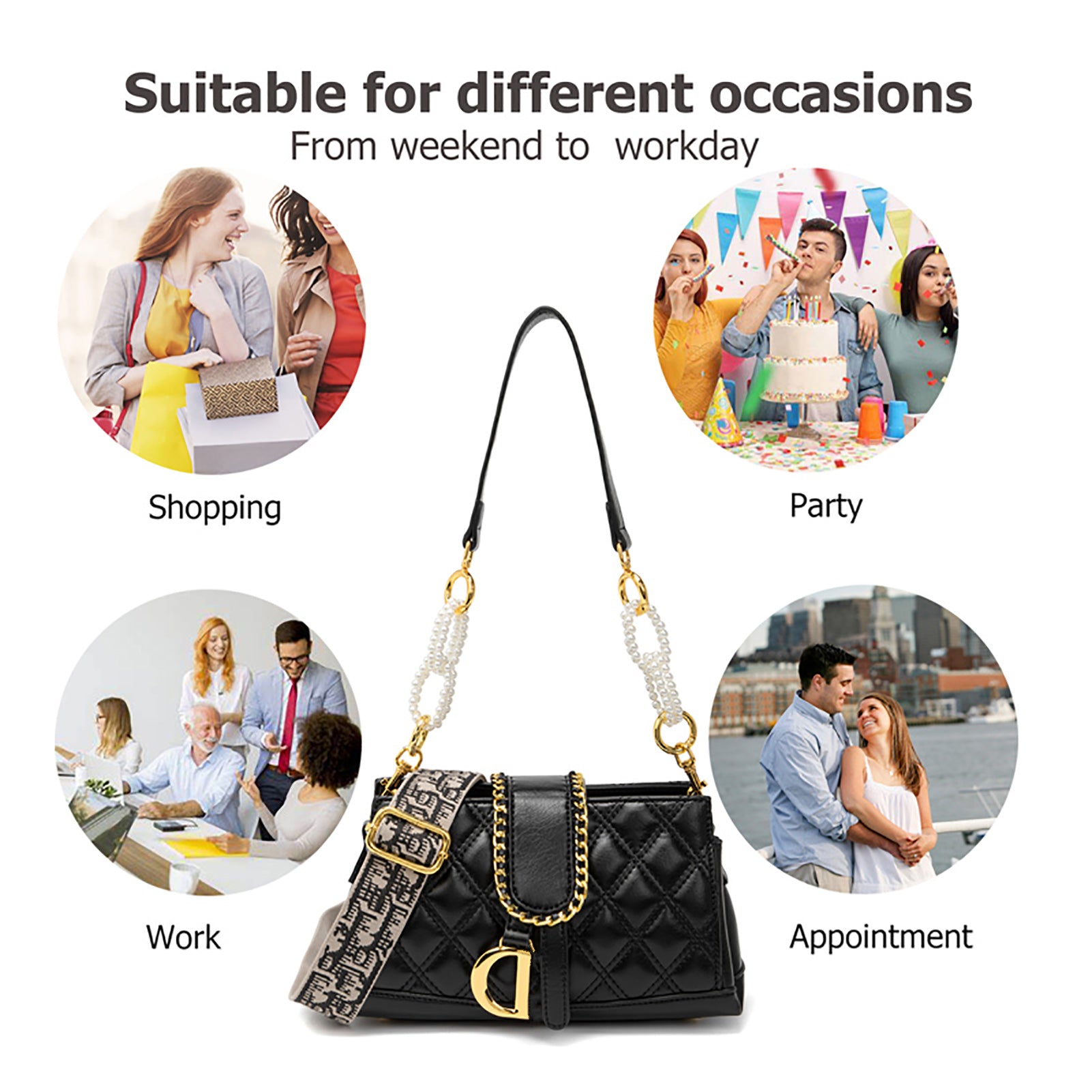 Quilted Shoulder Handbag for Women | Elegant Pearl Chain Purse