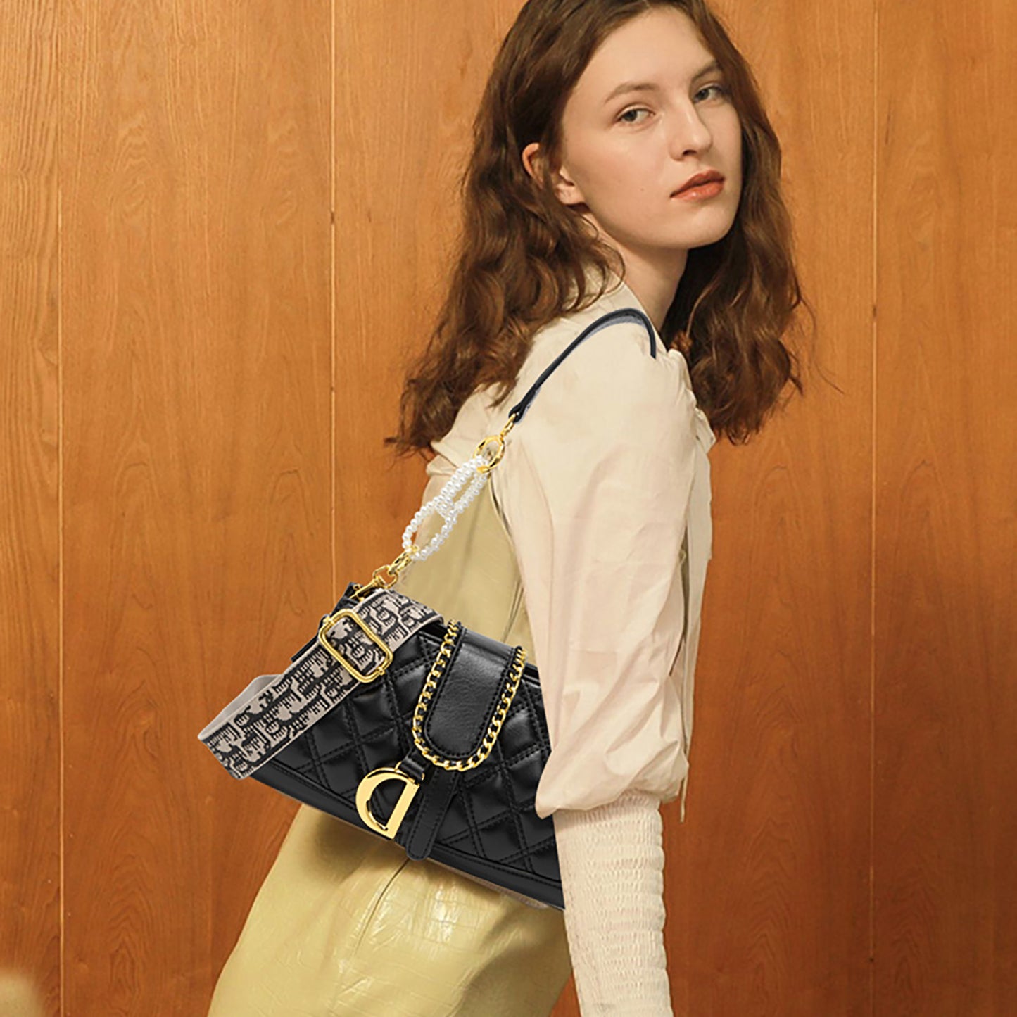 Quilted Shoulder Handbag for Women | Elegant Pearl Chain Purse
