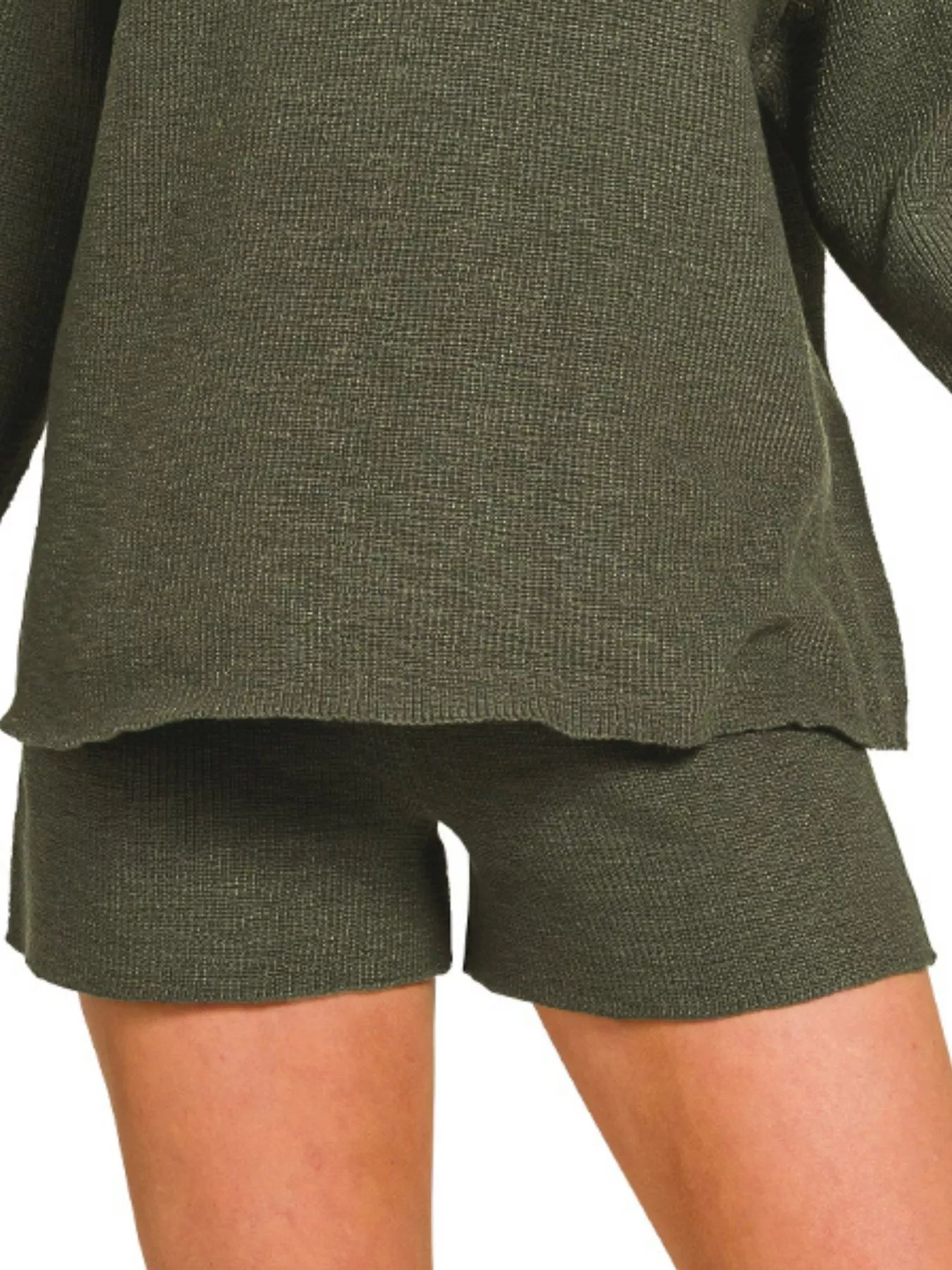 Knit Lounge Set (Top + Shorts) Olive Green | Relaxed Everyday Style