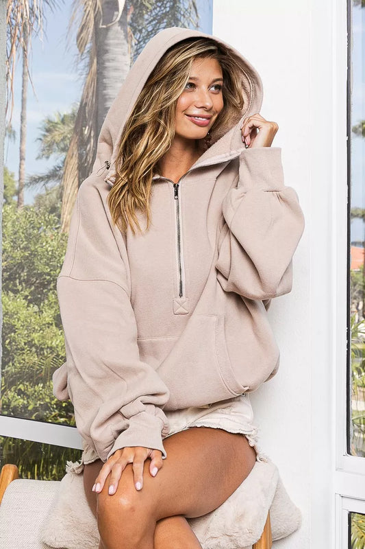 Stitch Detail Half-Zip Hoodie | Cozy Streetwear Style