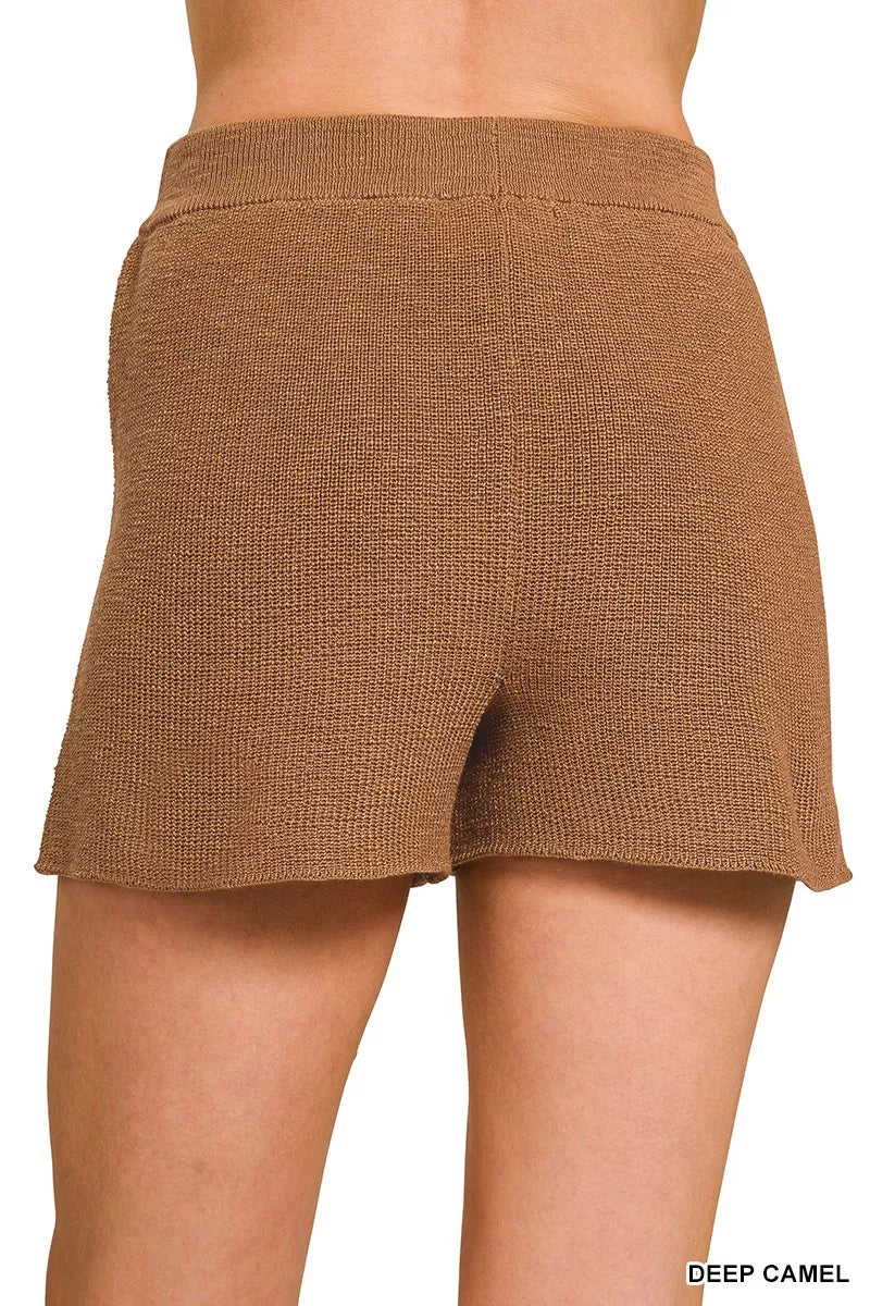 Knit Lounge Set (Top + Shorts) Brown | Soft & Stylish