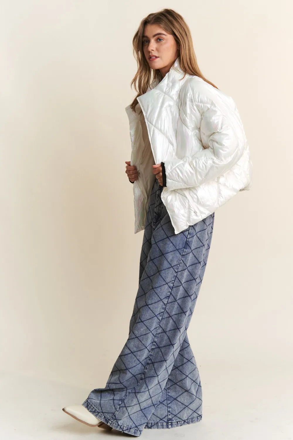 Quilted Mock Neck Puffer Jacket | Sleek Warm Winter Outerwear