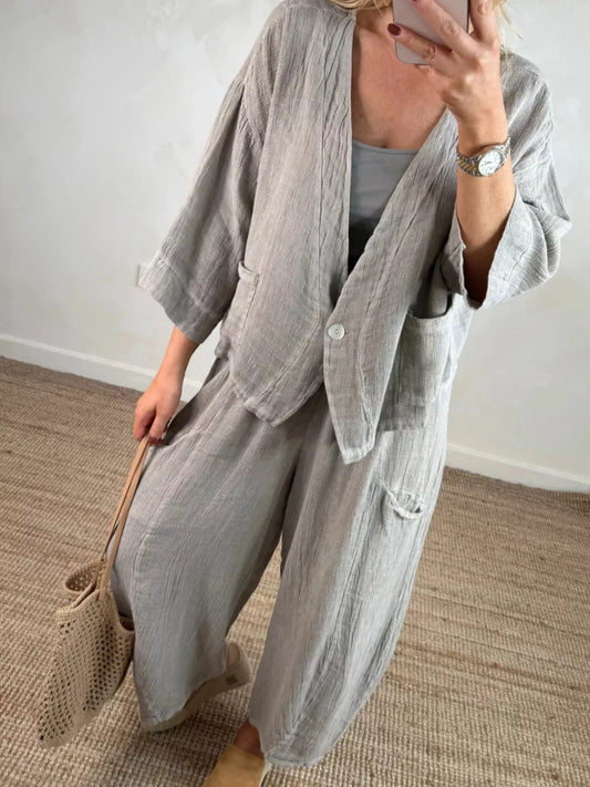 Minimal Button Top & Pants Set | Effortless Modern Style